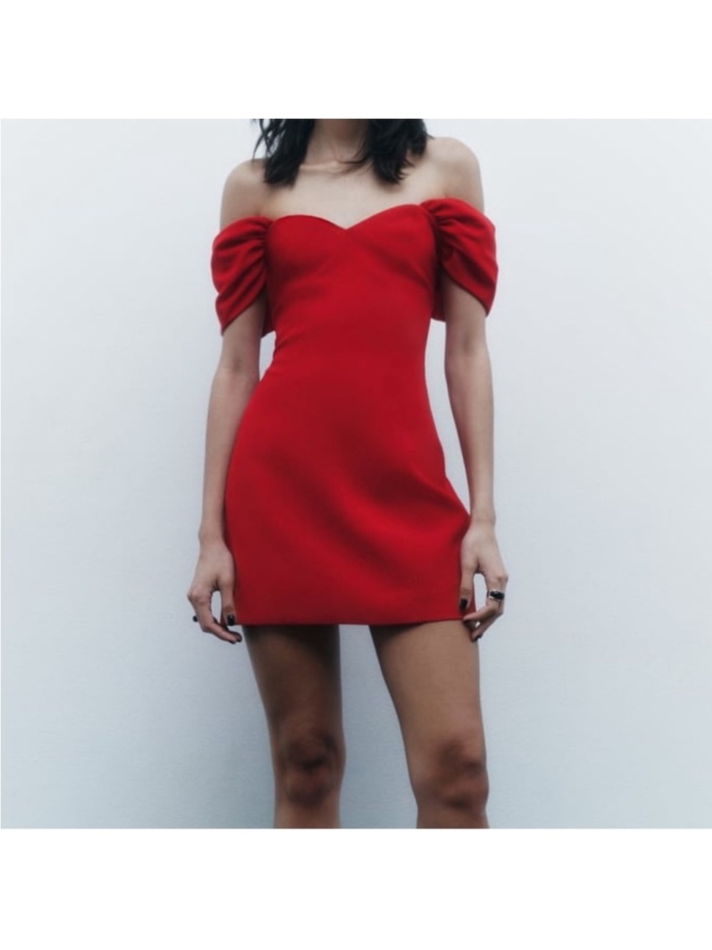 Zara Red Off-Shoulder Puff Sleeve Mini Dress